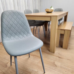 Kosy Koala Oak Effect Dining Table Set With 4 Grey Gem Pattern Chairs And Bench Dining Room Furniture - thumbnail 5