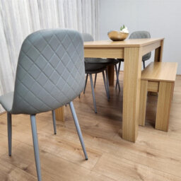 Kosy Koala Oak Effect Dining Table Set With 4 Grey Gem Pattern Chairs And Bench Dining Room Furniture - thumbnail 6