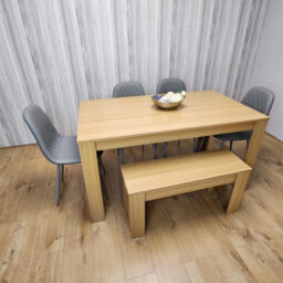 Kosy Koala Oak Effect Dining Table Set With 4 Grey Gem Pattern Chairs And Bench Dining Room Furniture - thumbnail 7