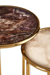 Orsina Set Of 2 Nesting Side Tables, Natural Amethyst Stone Tops With Veining, Reflective Gold Frame Finish - thumbnail 5