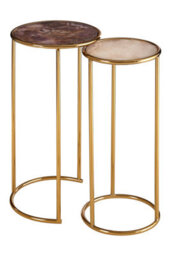 Orsina Set Of 2 Nesting Side Tables, Natural Amethyst Stone Tops With Veining, Reflective Gold Frame Finish - thumbnail 4