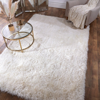 Ivory Plain Shaggy Handmade Sparkle Easy To Clean Rug For Dining Room Bedroom Living Room -120Cm X 170Cm - image 1