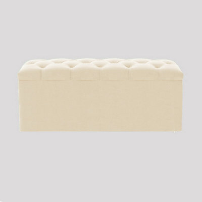 137Cm Luna Chesterfield Ottoman Storage Box - Cream Plush Velvet Upholstered Blanket Box - image 1