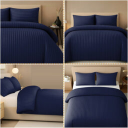 Pamposh Satin Stripe Super King Duvet Set Premium Microfiber Hotel Quality Quilt Cover Bedding Sets Hypoallergenic Ultrasoft - thumbnail 4