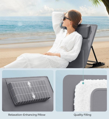 Songmics Set Of 2 Deck Beach Chairs Mats, Adjustable Backrest, Lightweight And Easy To Carry, For Camping Garden Pool, Slate Grey - image 1