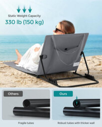 Songmics Set Of 2 Deck Beach Chairs Mats, Adjustable Backrest, Lightweight And Easy To Carry, For Camping Garden Pool, Slate Grey - thumbnail 4