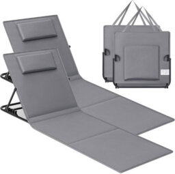 Songmics Set Of 2 Deck Beach Chairs Mats, Adjustable Backrest, Lightweight And Easy To Carry, For Camping Garden Pool, Slate Grey - thumbnail 7