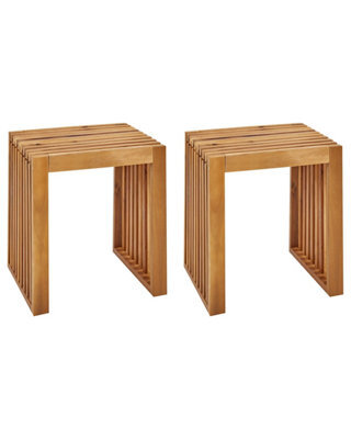 Wyld And Coco Acacia Garden Stools Set Of 2 - Light Wood, Modern Rustic Outdoor/indoor Seating - image 1