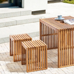 Wyld And Coco Acacia Garden Stools Set Of 2 - Light Wood, Modern Rustic Outdoor/indoor Seating - thumbnail 2