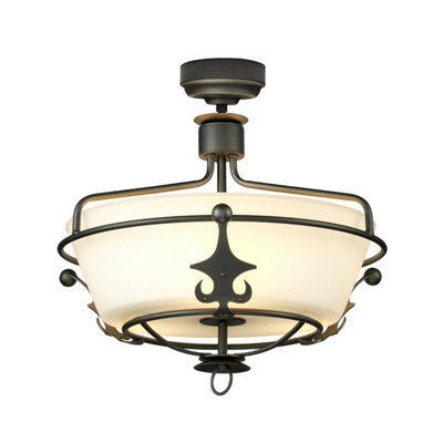 Elegant 3 Bulb Semi-Flush Mount Light With Opaque Glass And Crystal Accents