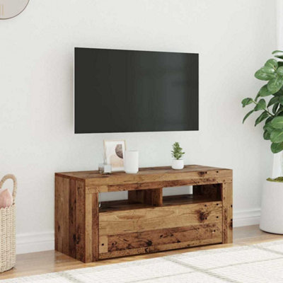 Walplus Tv Cabinet With Led Lights Old Wood 90X35X40 Cm Engineered Wood - image 1