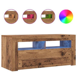 Walplus Tv Cabinet With Led Lights Old Wood 90X35X40 Cm Engineered Wood - thumbnail 4