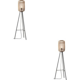 Loops 2 Pack 1280mm Floor Lamp - Natural Bamboo & Matt Black Simple Stylish Wood - Standing Led Light Base & Shade