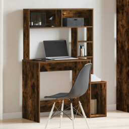 Berkfield Durable Desk With Shelves Smoked Oak 100X45X140 Cm Engineered Wood - thumbnail 3