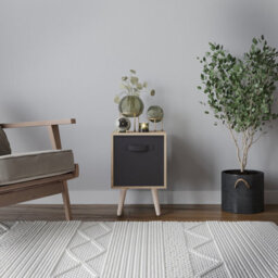 Urbn-Living Urbnliving 50Cm Height Black 1-Drawer Cube Oak Shelving Unit With Scandinavian Pine Legs - thumbnail 2
