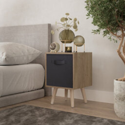 Urbn-Living Urbnliving 50Cm Height Black 1-Drawer Cube Oak Shelving Unit With Scandinavian Pine Legs - thumbnail 1