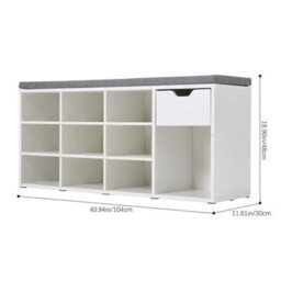 Warm White Padded Shoe Bench 10 Grid Shoe Storage Cabinet W/ Drawer Hallway Seat - thumbnail 2