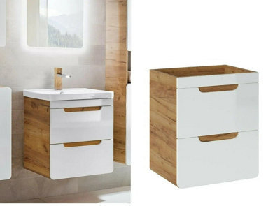 Impact Furniture Wall Hung 500mm Vanity Unit Small Bathroom Sink Cabinet With Drawers White Gloss Oak Compact Slimline Aruba - image 1