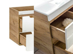 Impact Furniture Wall Hung 500mm Vanity Unit Small Bathroom Sink Cabinet With Drawers White Gloss Oak Compact Slimline Aruba - thumbnail 8