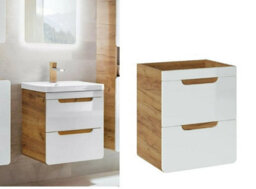 Impact Furniture Wall Hung 500mm Vanity Unit Small Bathroom Sink Cabinet With Drawers White Gloss Oak Compact Slimline Aruba - thumbnail 1