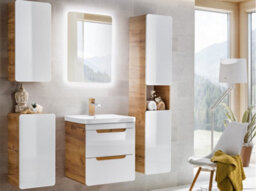 Impact Furniture Wall Hung 500mm Vanity Unit Small Bathroom Sink Cabinet With Drawers White Gloss Oak Compact Slimline Aruba - thumbnail 6