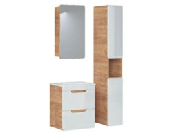 Impact Furniture Wall Hung 500mm Vanity Unit Small Bathroom Sink Cabinet With Drawers White Gloss Oak Compact Slimline Aruba - thumbnail 7