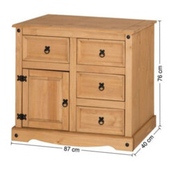 Mercers Furniture Corona Small 1 Door 4 Drawer Sideboard Cupboard Cabinet Solid Wood Pine Wooden With Mexican Styling - thumbnail 7