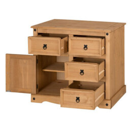 Mercers Furniture Corona Small 1 Door 4 Drawer Sideboard Cupboard Cabinet Solid Wood Pine Wooden With Mexican Styling - thumbnail 5