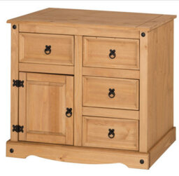 Mercers Furniture Corona Small 1 Door 4 Drawer Sideboard Cupboard Cabinet Solid Wood Pine Wooden With Mexican Styling - thumbnail 4