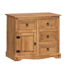 Mercers Furniture Corona Small 1 Door 4 Drawer Sideboard Cupboard Cabinet Solid Wood Pine Wooden With Mexican Styling - thumbnail 3