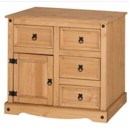 Mercers Furniture Corona Small 1 Door 4 Drawer Sideboard Cupboard Cabinet Solid Wood Pine Wooden With Mexican Styling - thumbnail 1