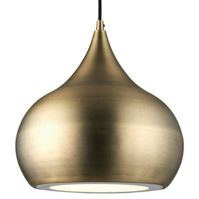 Led Ceiling Pendant Light 18W Cool White Bulb Matt Brass Hanging Dome Shade - image 1