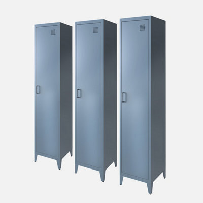 Sweeek - Set Of 3 Metal Cabinets/lockers With 4 Storage Compartments Industrial-Style Soho Grey Blue 38X38X180 Cm - image 1