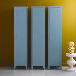 Sweeek - Set Of 3 Metal Cabinets/lockers With 4 Storage Compartments Industrial-Style Soho Grey Blue 38X38X180 Cm - thumbnail 6