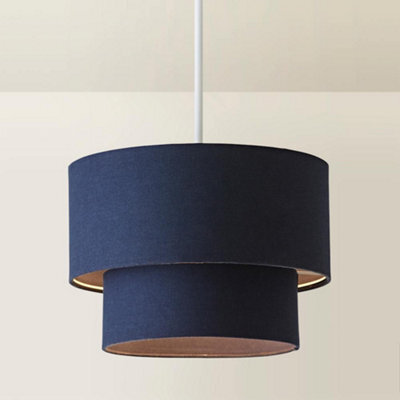 Valuelights Jodie Two Tier Navy Linen Ceiling Drum Lamp Shade (D)30Cm - image 1
