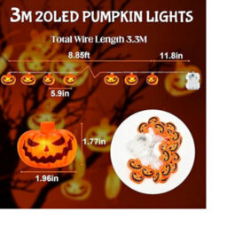 Halloween Pumpkin String Lights 3 Meter 20 Led Battery Operated With 6 Hour Timer For Outdoor And Indoor Fall Decorations - thumbnail 3