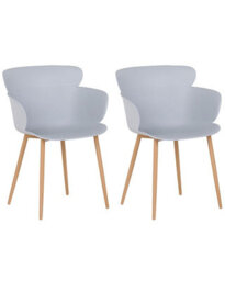 Beliani Grey Dining Chairs Set Of 2 - Ergonomic Back, Metal Legs With Light Wood Finish - thumbnail 3