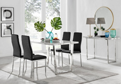 Furniturebox Uk Kylo White Marble Effect Dining Table & 4 Black Milan Chrome Leg Chairs - image 1