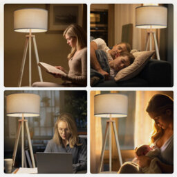 Tripod Floor Lamp Free Standing Light With Linen Shade Shelf Bedroom Living Room - thumbnail 6