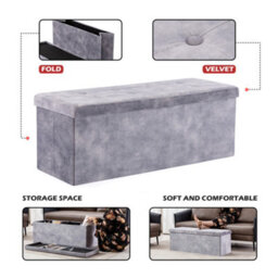 Hnnhome 110X40X40Cm Velvet Pouffe Folding Storage Ottoman Footstool Box Toy Chest With Lid, Foldable Foot Stool Seat(Lava) - thumbnail 2