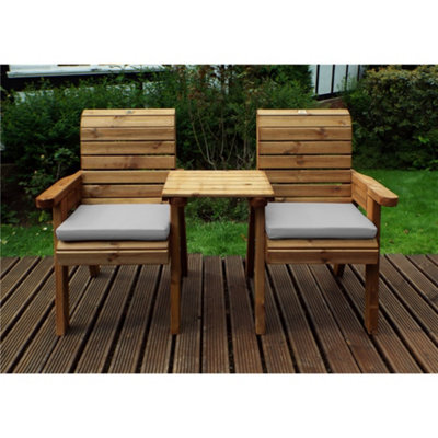 Marlborough Wooden Straight Love Seat With 2 X Chair Cushion Grey & 1 X Fitted Cover - image 1