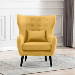 More4Homes Winslow Wing Back Occasional Bedroom Living Room Button Back Linen Fabric Accent Chair Armchair (Mustard W Footstool) - thumbnail 8
