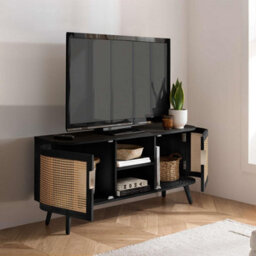 Rattan Tv Entertainment Unit Curved Black Small Cabinet Birlea Sark - thumbnail 3