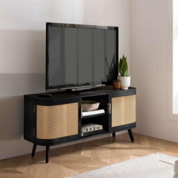 Rattan Tv Entertainment Unit Curved Black Small Cabinet Birlea Sark - thumbnail 1