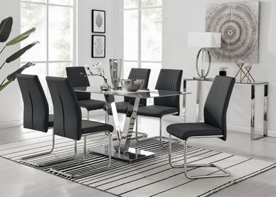 Furniturebox Uk Florini V Grey Dining Table And 6 Black Lorenzo Chairs - image 1