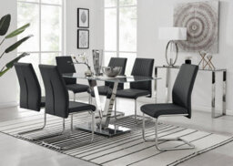 Furniturebox Uk Florini V Grey Dining Table And 6 Black Lorenzo Chairs - thumbnail 1