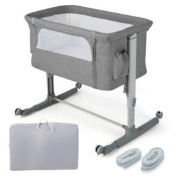 Costway 3-In-1 Baby Bedside Bassinet Crib Height-Adjustable Infant Newborn Cot Bed-Grey - thumbnail 4