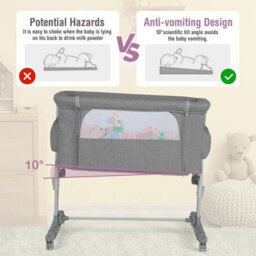 Costway 3-In-1 Baby Bedside Bassinet Crib Height-Adjustable Infant Newborn Cot Bed-Grey - thumbnail 7
