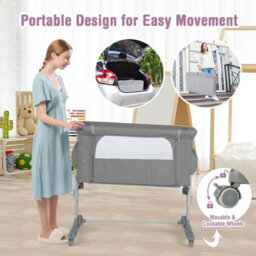 Costway 3-In-1 Baby Bedside Bassinet Crib Height-Adjustable Infant Newborn Cot Bed-Grey - thumbnail 8