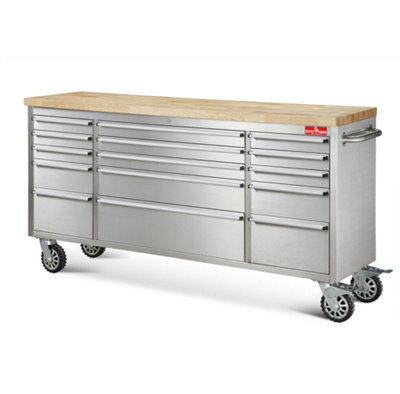 Crytec 72 Inch Stainless Steel 15 Drawer Work Bench Tool Box Chest Cabinet